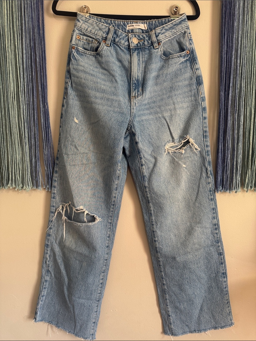 Garage Light Blue Distressed Wide-Leg Jeans
